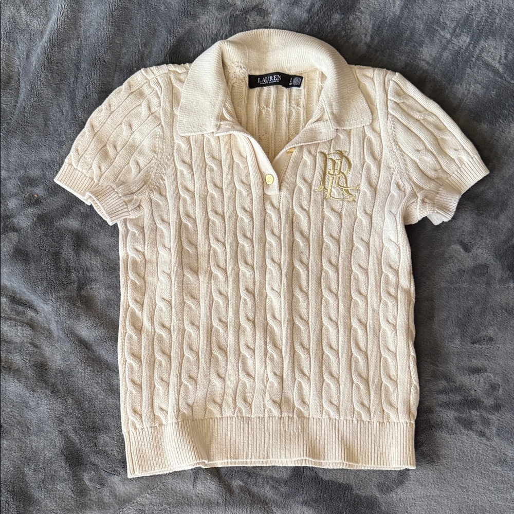 Ralph Lauren Beige Cable Knit Polo Sweater